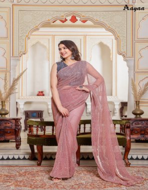 baby pink heavy natting fabric |  blouse - satin silk | saree work - tikli work | blouse - sequence work | saree - 5.50 mtr | blouse - 0.80 mtr  fabric sequence  work festive 