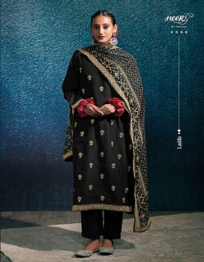 black top - modale silk with plaement embroider and embroidery border on sleeves | dupatta - pure chinnon chiffon with digital print and four side embroidery border | bottom - modale silk solid fabric embroidery  work wedding 