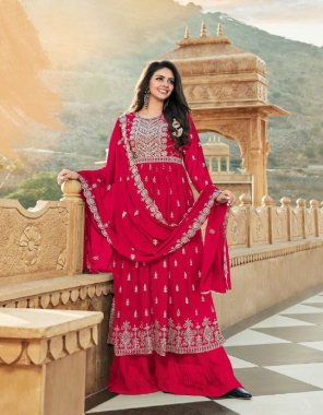 red top - blooming georgette | bottom - blooming georgette | dupatta - blooming georgette | inner dull santoon | fully readymade free size  fabric embroidery  work wedding 