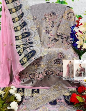 purple top - fox georgette heavy embroidery work | bottom / inner - heavy santoon & bottom embroidery patch | dupatta - nazmeen heavy embroidery with pallu work (pakistani copy) fabric embroidery  work wedding 