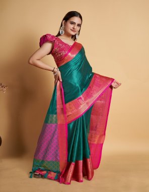 rama banarasi silk saree with un stitched blouse  fabric printed  work festive 