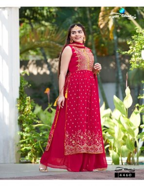 red top - blooming georgette | bottom - blooming georgette | dupatta - blooming georgette | fully ready made free size with sleeve  fabric embroidery  work festive 