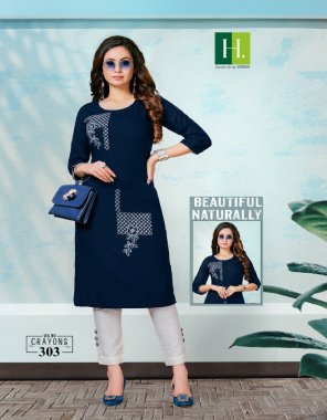 navy blue top - rayon with embroidery work | length - 44 fabric embroidery  work ethnic 
