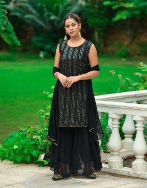 black top - georgette with embroiodery work | top length - 37 inch | bottom - faux georgette with micro attached | bottom waist - max up to 44