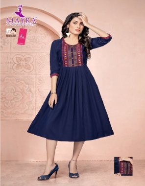 navy blue rayon 14 kg with liva tag with embroidery feeding top with sleev work | length - 44
