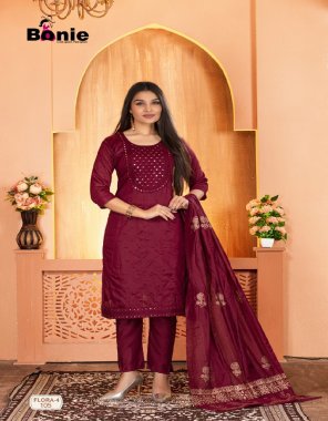 maroon chanderi with lining inside with amazing embroidery all over and daman  fabric embroidery  work festive 