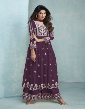 purple top - pure rrayon viscose fabric with heavy lakhnawi embroidery with back work | bottom - heavy rayon with work | dupatta - nazmin 4 side border gpu lace  fabric embroidery  work wedding 