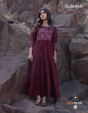 maroon pure cotton heavy embroidery dress | length - 50