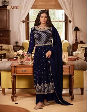 navy  top - real georgette with heavy embroidery nyra cut and latkans | bottoms - real georgette stitched| dupatta - real georgette with latkans  fabric embroidery  work wedding 
