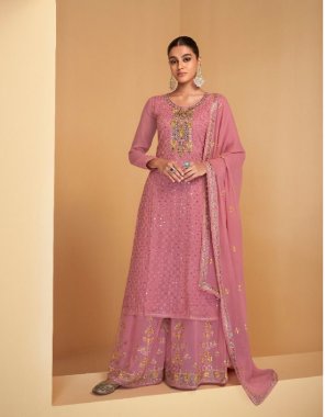 pink real georgette | bottom - real georgette (front back work) | hand work gala fabric embroidery  work festive 