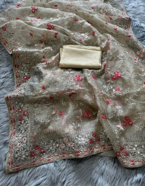 cream saree - organza | blouse - silk blend | border - cpallu work | blouse - unstiched  fabric embroidery  work festive 