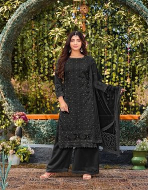 black top - heavy faux georgette with cotton thread embroidery work + chain sticth with gpo lace inner top attached santoon | top length - max upto 49