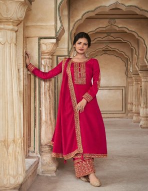 red top  - dola silk | bottom - dola silk with santoon | dupatta - pure chinon  fabric printed  work wedding 