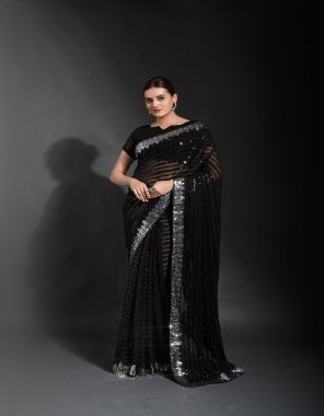 black saree - soft georgette | work - beautiful sequence embroidery work in double run viscose thread with sequins work lace border | blouse - beautiful sequins embroidery work in georgette  fabric embroidery  work ethnic 