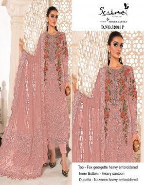 pink top - fox georgette heavy embroidered | inner bottom - heavy santoon | dupatta - nazneen heavy embroidery (pakistani copy) fabric embroidery  work festive 