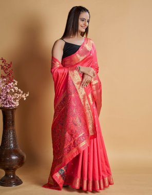 peach heavy weaving worked paithani silk saree with unstitched blouse  fabric printed  work ethnic  