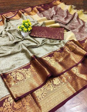 brown pure mercerised copper soft silk | saree - 5.5 mtr | blouse - 0.80 mtr | contrast matching blouse with contrast pallu  fabric printed  work ethnic  