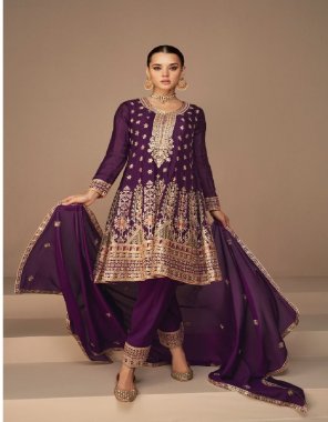 purple top - premium chinon silk (free size sticth) | bottom - premium chinon silk | dupatta - premium chinon silk (xl size free size stitch) fabric embroidery  work wedding 