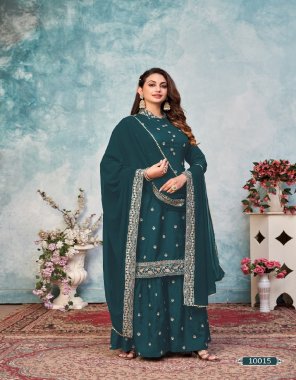rama top - art silk | sharara - art silk | inner - santoon | dupatta - faux georgette  fabric embroidery  work wedding 