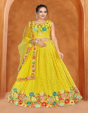 yellow georgette pure with embroidery | size - 36 2 - 2 inch margin  inside can be extended 40 fabric embroidery  work wedding 