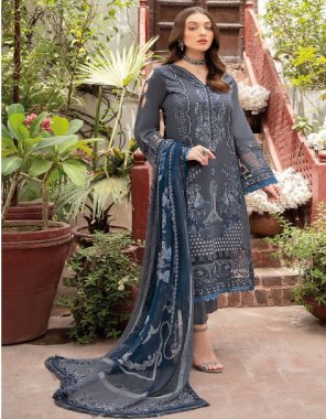 grey top - pure cotton with heavy self & embroidery patch | bottom - cotton solid | dupatta - cotton mal mal print (pakistani copy) fabric embroidery  work festive 