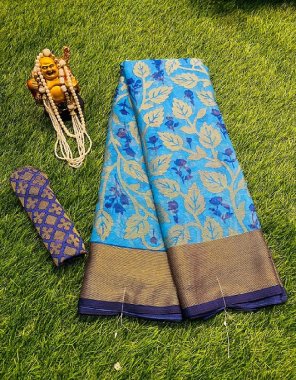 sky  chiffon brasso silk saree with un stitched blouse  fabric printed  work festive 