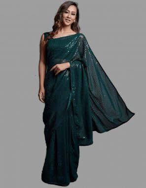 dark green georgette | work - 5mm sequence embroidery | blouse - mono banglori | saree - 5.50 | blouse - 1mtr (master copy) fabric embroidery  work festive 