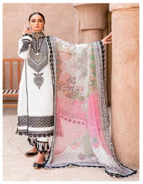 white top - pure cotton with heavy self embroidery & various embroidery patches | bottom - cotton solid | dupatta - cotton mal mal print (pakistani copy) fabric embroidery  work wedding 