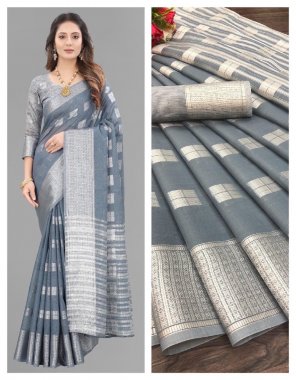 sky soft linen silk saree with pure silver zari and beautiful weaving silver border and beautiful weaving all over saree  fabric weaving  work wedding 