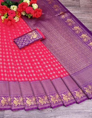 purple fabric - soft lichi silk cloth | blouse - contrast with exclusive jacquard border (master copy) fabric printed  work festive 