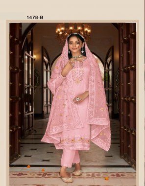 pink top - heavy faux georgette with embroidery work & swarovski crystals | bottom - heavy santoon silk inner | inner - heavy santoon silk join top | dupatta - heavy butterfly net with 4 side lace embroidery work lace | length - max upto 42