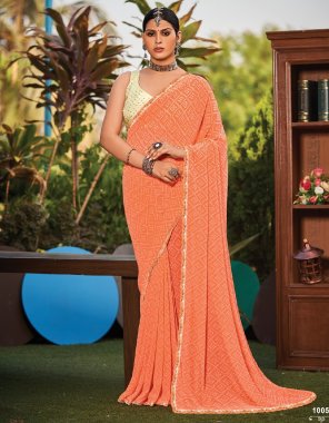 orange georgette embellished designer saree with blouse piece  fabric printed  work ethnic 