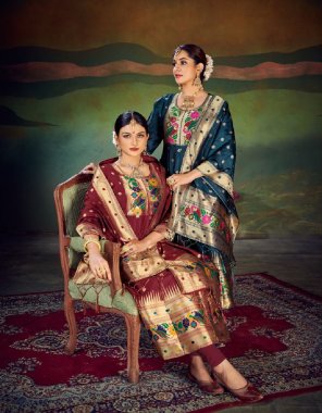 navy blue top - pure tapeta silk with gown pattern paithani | dupatta - pure tapeta with pallu border less | length - 48