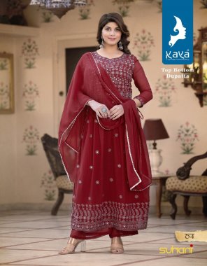 maroon top - georgette nyra cut with work | top length - 52 inch | bottom - georgette | dupatta - georgette  fabric embroidery  work ethnic 