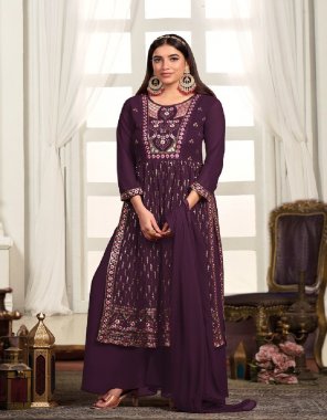 purple top - blooming georgette with embroidery work | dupatta - nazmin | bottom - blooming georgette  fabric embroidery  work wedding 