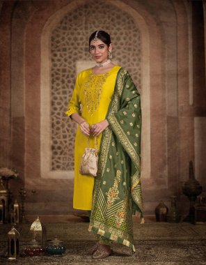 yellow top - maslin silk (viscose base) with pure handwork & pure cotton inner | bottom - pure viscose pant with handwork & pocket | dupatta - jacquard dupatta with lace  fabric embroidery  work wedding 