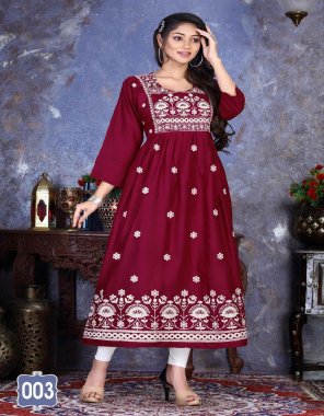 maroon fabric - heavy rayon | concept - embroidery work with flair kurti  fabric embroidery  work ethnic 