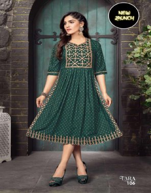 dark green heavy rayon print | concept - embroidery work with naira cut kurti  fabric embroidery  work festive 