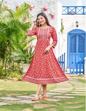 red heavy rayon print mix n match stitching patterns with hand work |length - 48