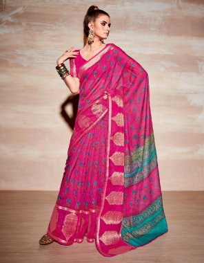 pink cotton blend printed designer saree with blouse piece  fabric printed  work wedding 