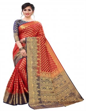red softy silk | blouse - beautiful heavy full jacquard work | saree cut - 5.5 mtr | blouse cut - 1 mtr (master copy) fabric printed  work festive 