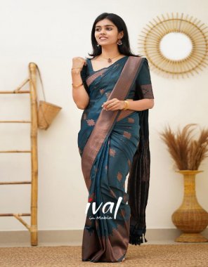 sky banarasi silk | blouse - beautiful heavy jacquard boreder work | saree - 5.5 mtr | blouse - 1.1 mtr (master copy) fabric printed  work ethnic 