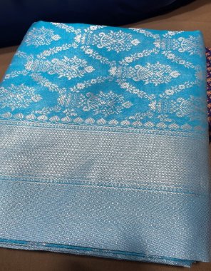 sky banarasi silk | blouse - beautiful heavy jacquard border work | saree - 5.5 m | blouse - 1 m ( master copy ) fabric weaving  work festive 