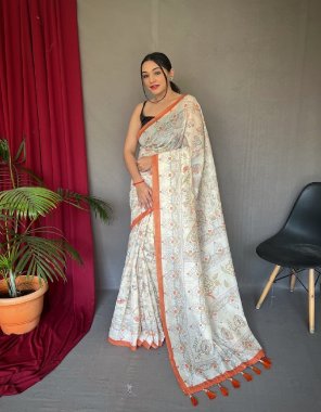 orange pure malai cotton saree with katha print concept all over saree with katha print pallu and contrast border and beautiful  printed blouse fabric printed  work wedding 