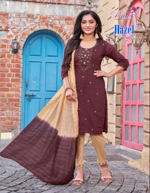 brown  top semi muslin with sequence work silai with pent heavy lycra dupatta chanderi  fabric sequence  work ethnic 
