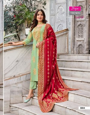 pista rayon with classy gold print | fancy embroidery work | mal pallu border dupatta | length - 46 to 48