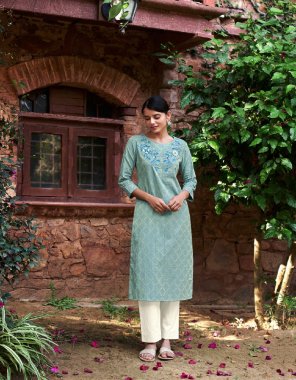 sky kurti - top dyed patterned pure cotton fabric with intricate embroidery designs | bottom - heavy cotton with embroidery |length - 46