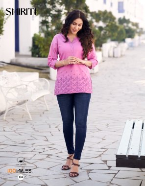 pink pure cotton embroidered tops with pure cotton inner | length - 28