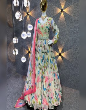 pista gown - pure heavy georgette fabric with digital print with full sleeve | gown length - 52 - 53 inches | gown inner - micro cotton | gown flair - 3.20 meter | dupatta - pure heavy georgette fabric with digital print lace border 2.40 mtr  fabric printed  work wedding 