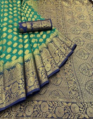 dark green pure banarasi silk look saree / broad 7 inch zari woven patta / rich contrast pallu & contrast designer blouse  fabric printed  work ethnic 